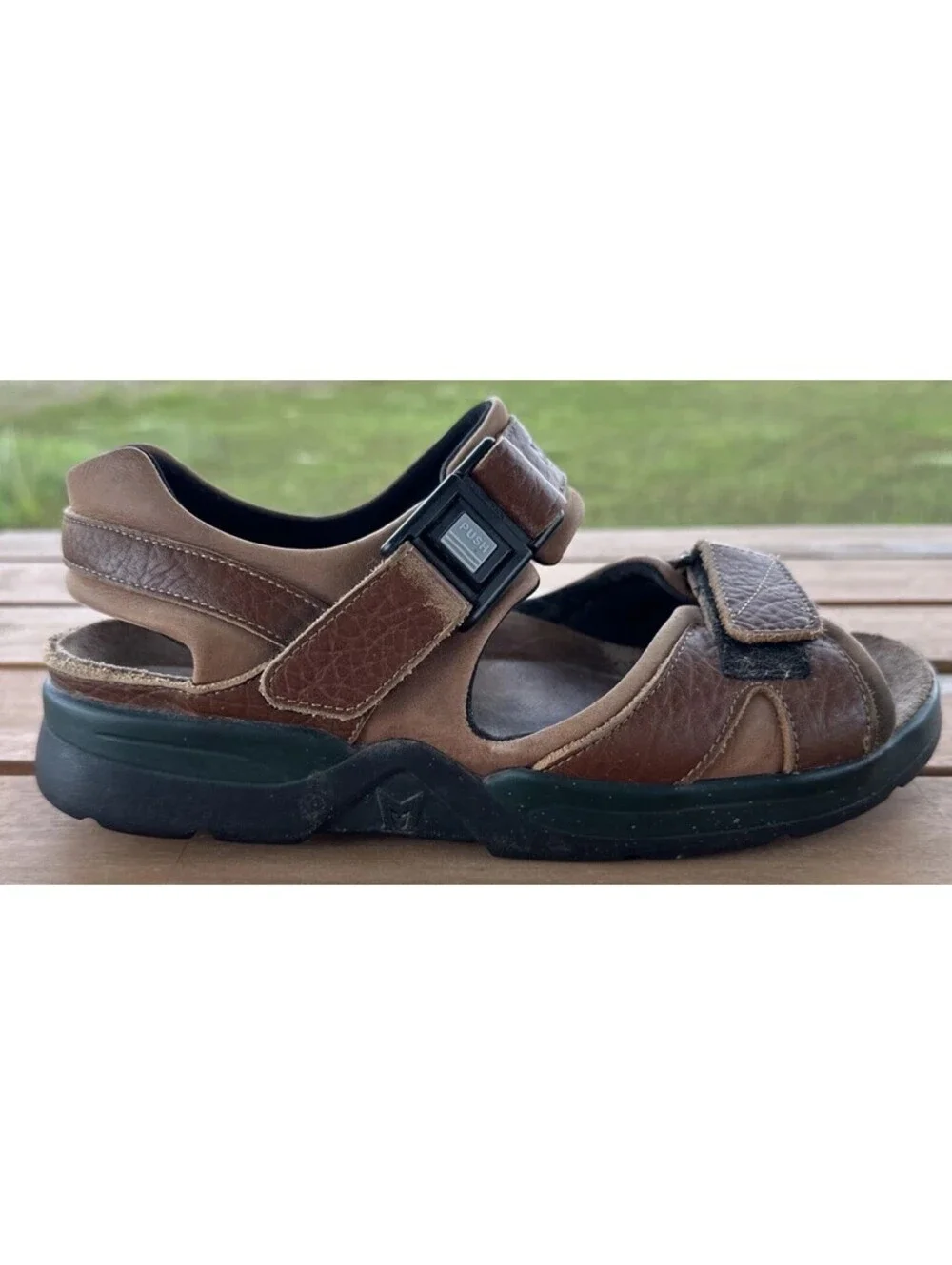 Mephisto Shark Fit Brown Leather Strap Shock Absorber Sandals EUR 41